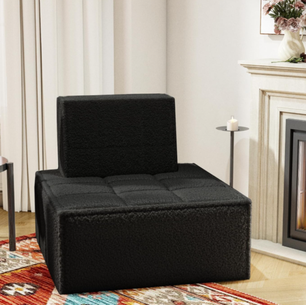 Black Teddy Fleece Boxy Lounge Chair